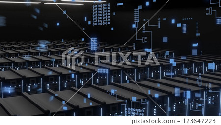 Image of circuit board and digital data processing over computer servers Image of circuit board and digital data processing over computer servers 123647223