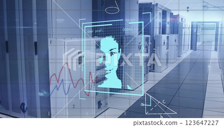 Image of biometric photo and digital data processing over computer servers 123647227
