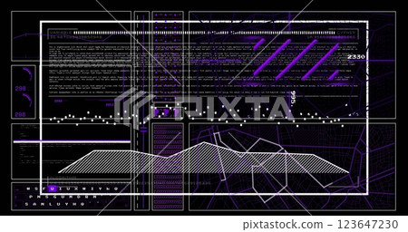 Image of digital data processing over screen on black background 123647230