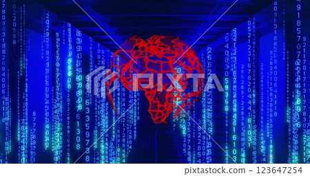 Image of globe, binary coding and data processing over computer servers 123647254