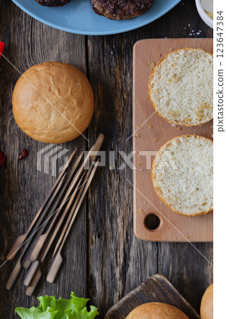 Homemade burgers cooking concept 123647384