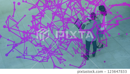 Image of networks and data processing over business people working in office Image of networks and data processing over business people working in office 123647833