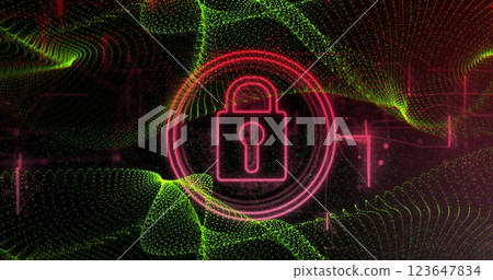 A vibrant digital padlock symbolizes cybersecurity 123647834