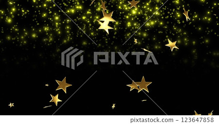 Image of gold stars falling on black background 123647858