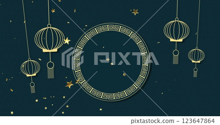 Image of chinese traditional decorations and stars on dark background Image of chinese traditional decorations and stars on dark background 123647864