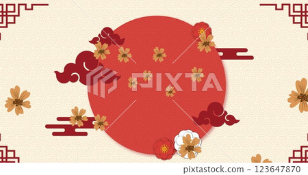 Image of chinese traditional decorations and circle on cream background 123647870