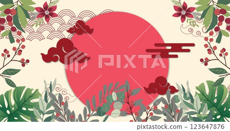 Image of chinese traditional decorations and circle on cream background 123647876