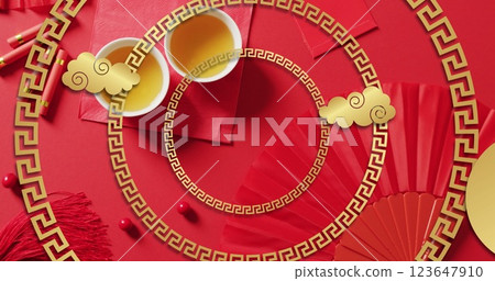 Image of chinese traditional decorations on red background 123647910