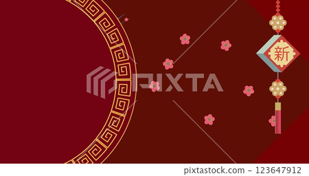 Image of chinese traditional decorations on red background 123647912