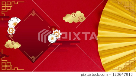 Image of chinese traditional decorations on red background Image of chinese traditional decorations on red background 123647913