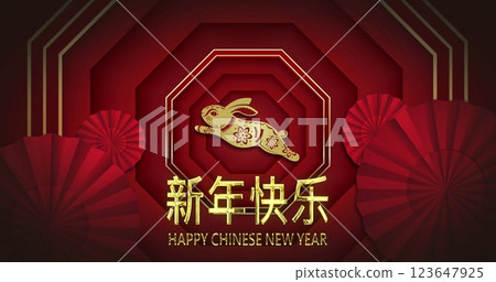 Image of new year greetings text and chinese traditional decorations on red background 123647925