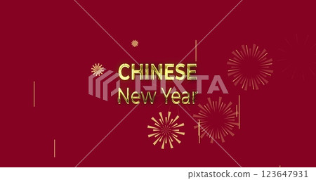 Image of new year greetings text and chinese traditional decorations on red background 123647931