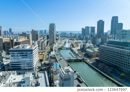 從堂島濱地區看到的大阪城市景觀 從堂島濱地區看到的大阪城市景觀 123647997