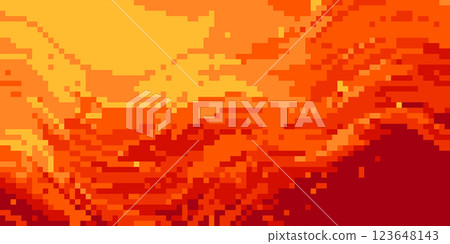 Pixel sunset burning sky in retro 8 bit game style 123648143