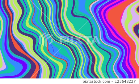 Vibrant Psychedelic Wave Pattern in Neon Pink, Green, Blue for Retro 60s, 70s Aesthetic 123648227