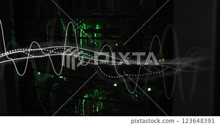 Waveform image over green-lit server racks in data center Waveform image over green-lit server racks in data center 123648391