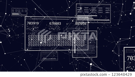 Image of screens with data processing over dark... - Stock Illustration ...