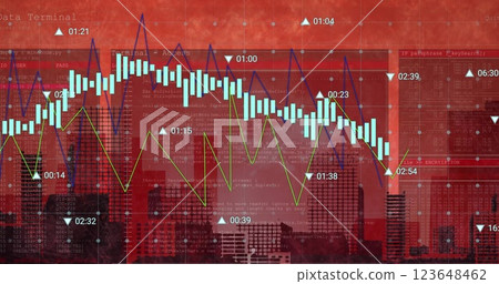 Image of digital data processing over cityscape Image of digital data processing over cityscape 123648462