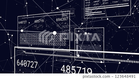Image of screens with data processing over dark background Image of screens with data processing over dark background 123648491