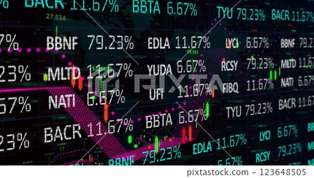 Image of financial data processing over black background 123648505