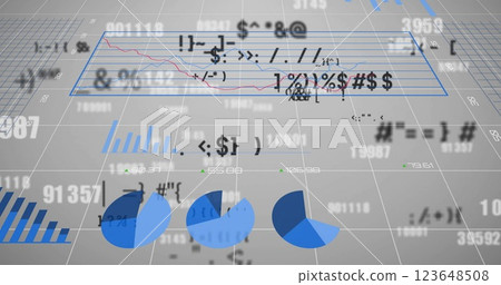 Image of financial data processing over grid on grey background 123648508