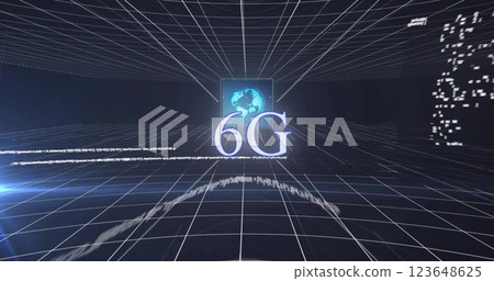 Image of 6g text and data processing over dark background Image of 6g text and data processing over dark background 123648625