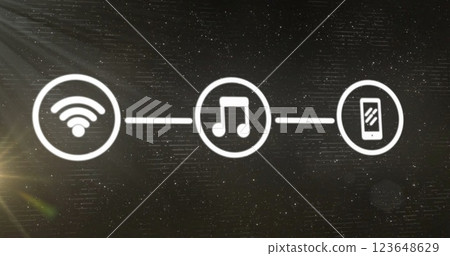 Image of network with icons over dark background 123648629