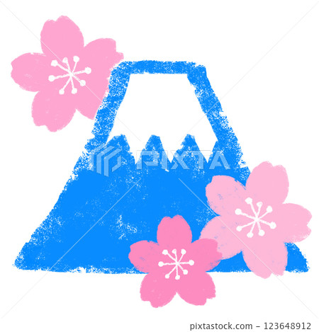 Simple illustration, crayon touch, Mount Fuji in cherry blossom season Simple illustration, crayon touch, Mount Fuji in cherry blossom season 123648912