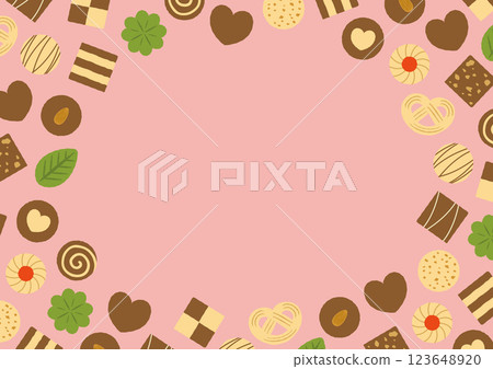 Circle frame with illustrations of cookies such as hearts and refou_pink 123648920