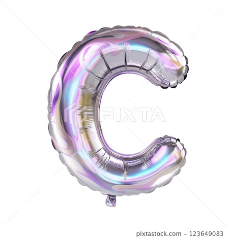 Holographic balloon alphabet letters with a metallic shine, perfect for celebrations and creative designs 123649083
