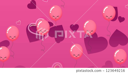 Image of red balloons and hearts on pink background Image of red balloons and hearts on pink background 123649216