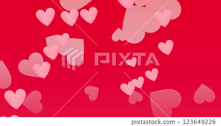 Image of pink heart icons on red background Image of pink heart icons on red background 123649226
