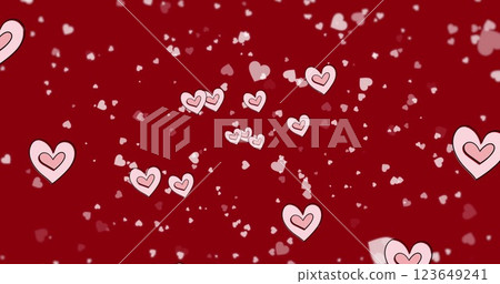 Image of red hearts icons floating on red background 123649241