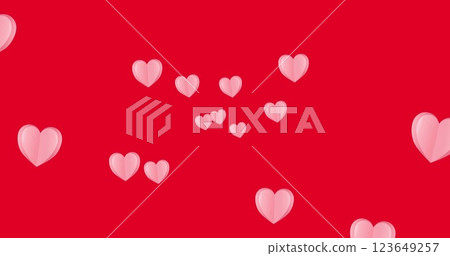 Image of pink hearts icons floating on red background Image of pink hearts icons floating on red background 123649257