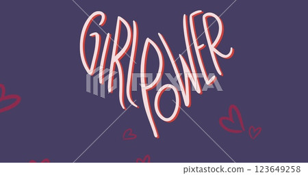 Image of girl power text and red hearts icons floating on blue background Image of girl power text and red hearts icons floating on blue background 123649258