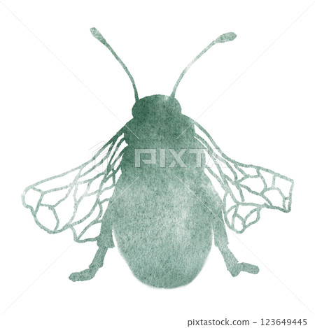 A watercolor bee in a green paint gradient. Abstract silhouette of a bee with wings for making postcards, prints, emblems, tattoos A watercolor bee in a green paint gradient. Abstract silhouette of a bee with wings for making postcards, prints, emblems, tattoos 123649445