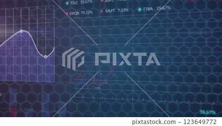 Image of data processing and diagrams on blue background Image of data processing and diagrams on blue background 123649772