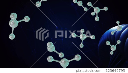 Image of floating molecules over dark background Image of floating molecules over dark background 123649795