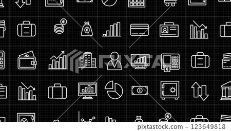 Business and finance icons image over black grid background Business and finance icons image over black grid background 123649818