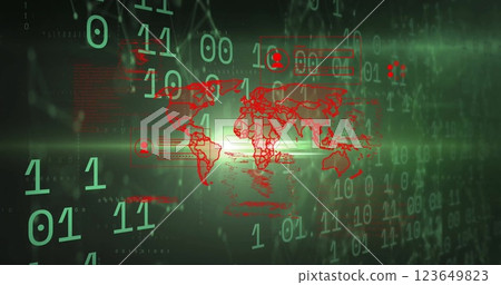 Image of world map, binary coding and data processing over computer servers Image of world map, binary coding and data processing over computer servers 123649823
