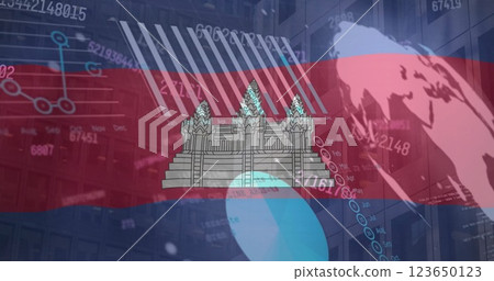 Image of financial data processing over flag of cambodia 123650123