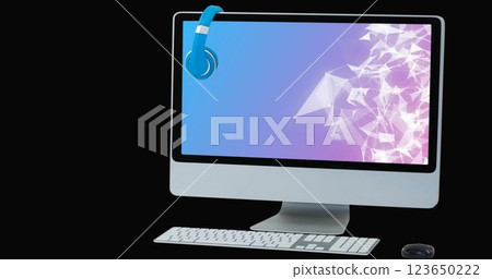 Image of ai dialogue over networks on computer monitor screen, on black background 123650222