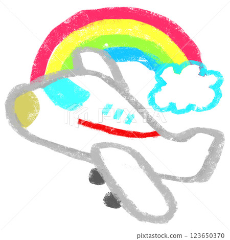 Simple illustration, crayon touch, airplane travel 123650370