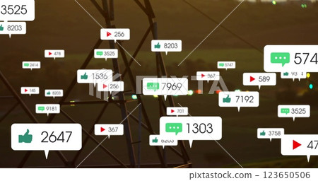 Social media engagement image over landscape with power lines 123650506