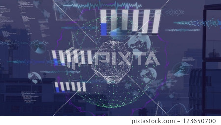 Image of globe and digital data processing over dark background Image of globe and digital data processing over dark background 123650700