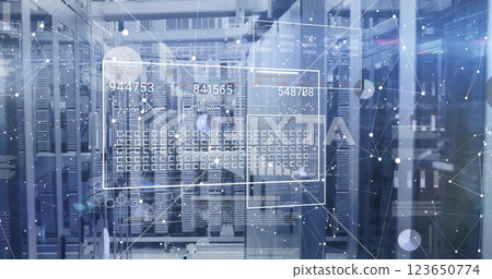 Image of data processing over and diagrams server room Image of data processing over and diagrams server room 123650774