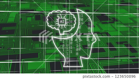 Image of ai text and digital human over binary coding Image of ai text and digital human over binary coding 123650896