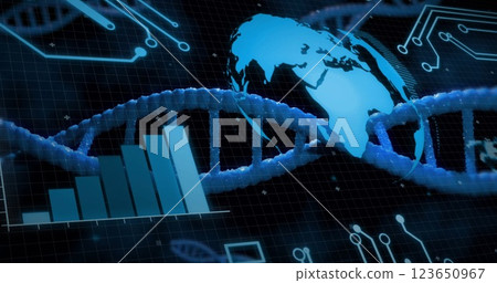Image of digital data processing over dna strand 123650967