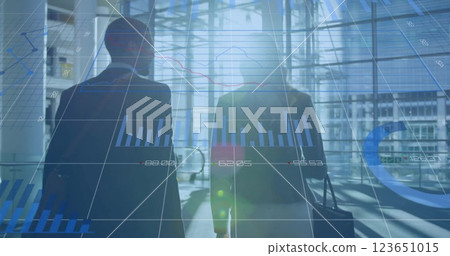 Image of financial data processing over diverse business people Image of financial data processing over diverse business people 123651015