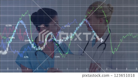 Image of financial data processing over diverse doctors 123651018